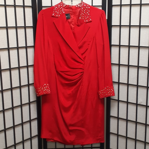 Vintage Louis Feraud Red dress 6 gold Embellished - Picture 1 of 8